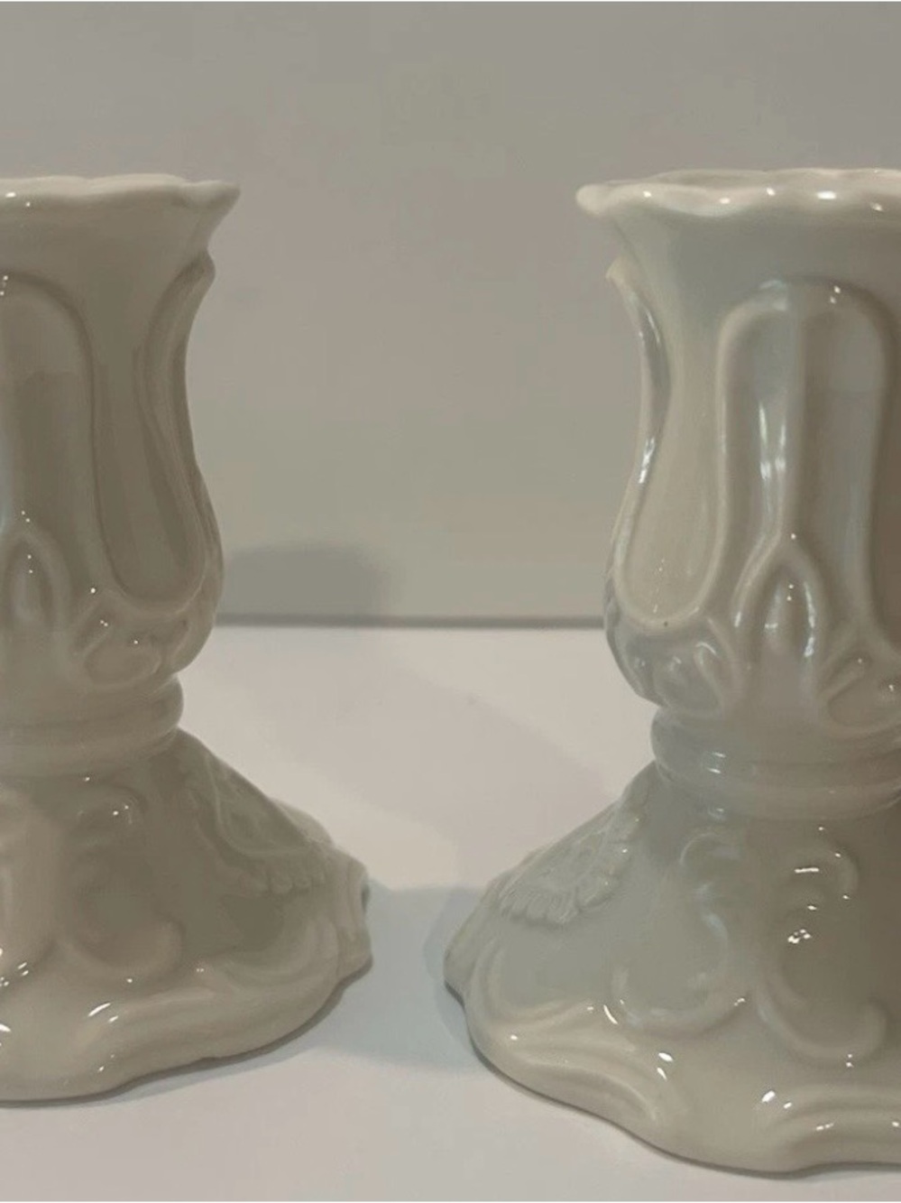 Oleg Cassini Classic Cream Ceramic Candlestick Holders (Set of 2)